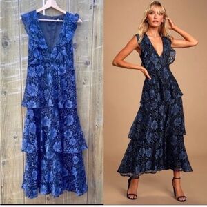 Lulu's Midnight Blue Floral Maxi Dress